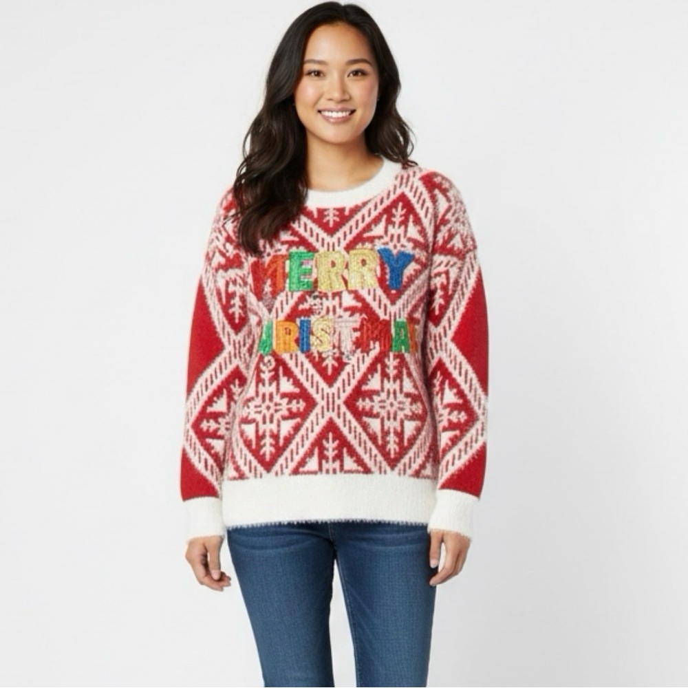 Christmas Sweater Vibrant Red Knit Sweater ships next biz‎ day .
